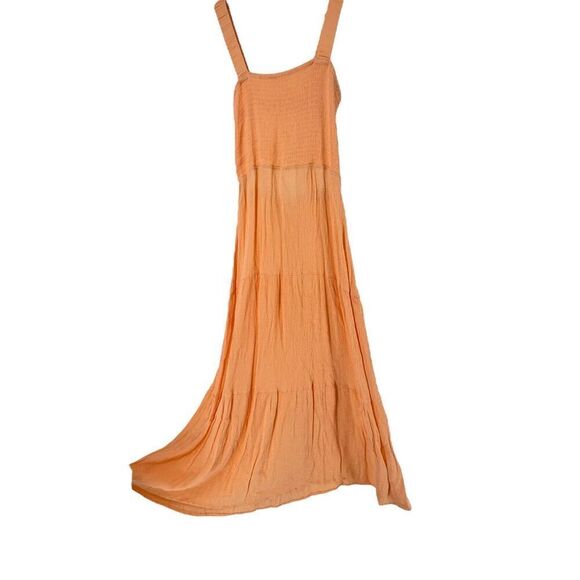 Jolie & Joy Dress Orange Smocked Midi Length Tiered Ladder Back Boho M Sundress - Picture 3 of 7